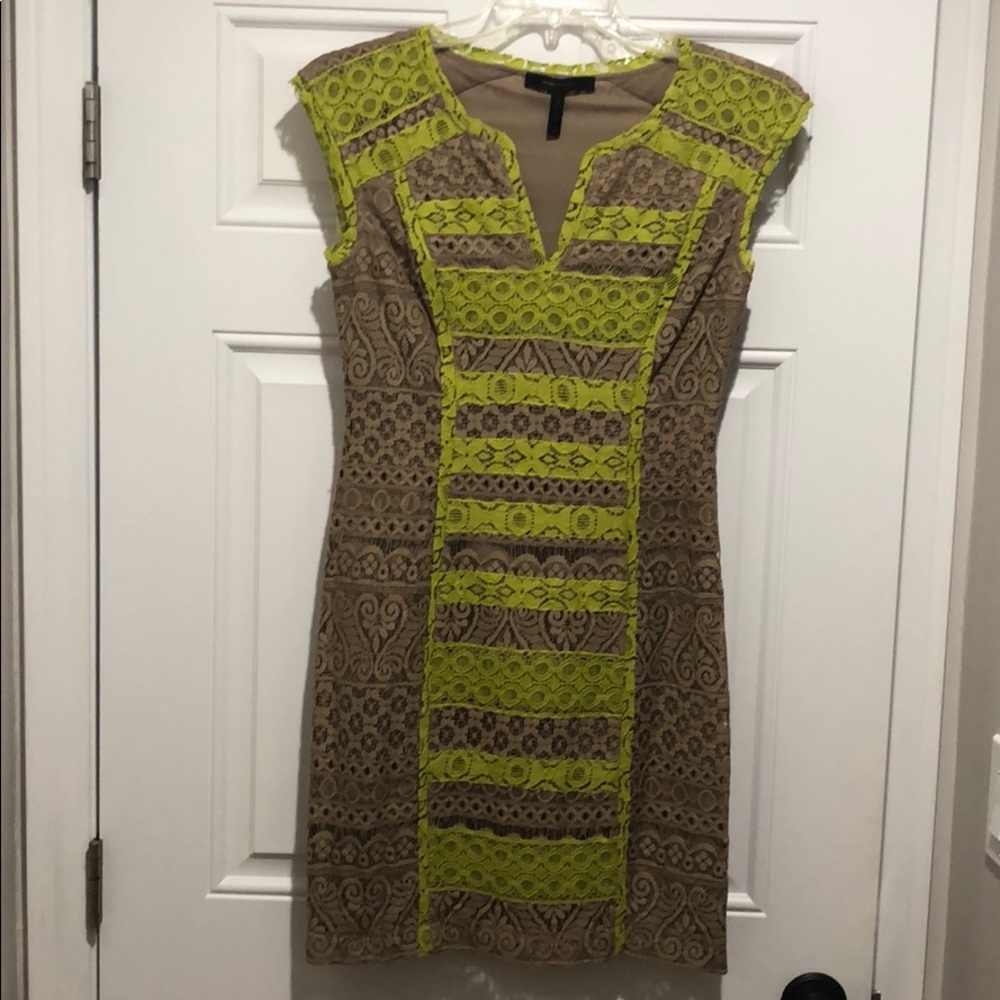 BCBG Maxazria beige and green dress